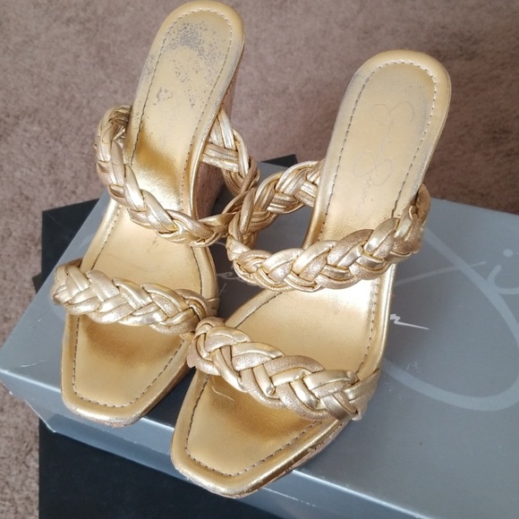 Jessica Simpson Gold slide on wedges No Damage - Picture 3 of 6